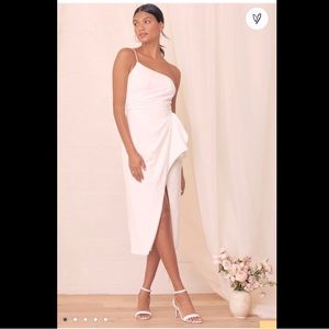Lulu’s Love You Best White One Shoulder Ruffled Tulip Midi Dress
